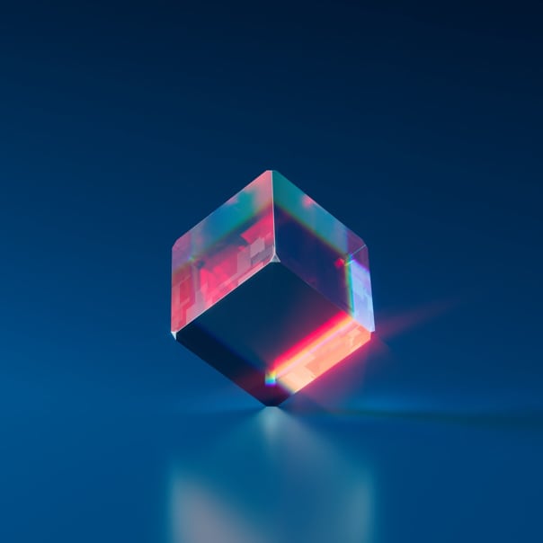 Crystal cube standing on corner